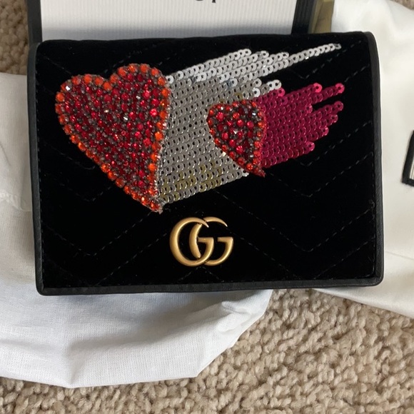 Gucci Handbags - New Gucci limited edition marmont black velvet MINI wallet with crystals